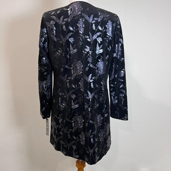 Tahari Arthur S. Levine Navy & Silver Floral Velvet Long Line Jacket 6 NWT - Picture 3 of 7